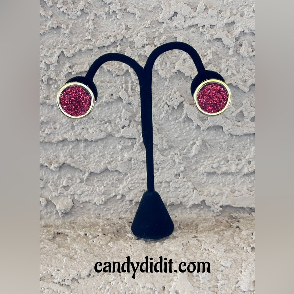 Beautiful Candy Did It! Red Cinnamon Glitter Button Post Earrings